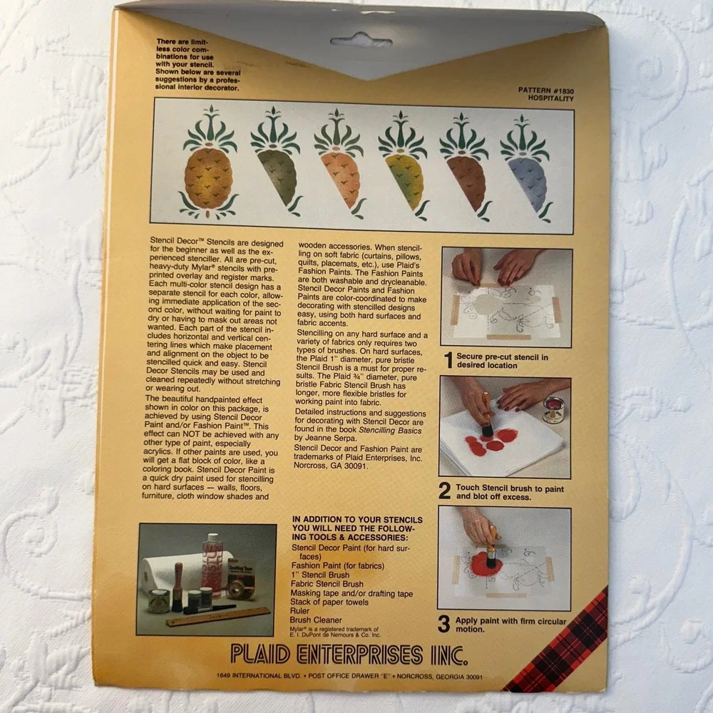 2 Vintage 80s Stencil Sets Decor Pineapple 1830 Decoy Duck 1848 Plaid Ent. Mylar